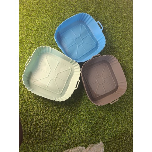 Силиконовая форма для аэрогриля мультипечи ребристая, квадратная (2671) 22*5*19см/(115г), цвет: серый, пудровый, мятный. (200)