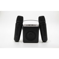 Беспроводная караоке колонка с 2 микрофонами и RGB подсветкой K12\95(А9) Mini AUX голубая, розовая,белый, черный (40)