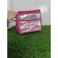 Термосумка 22*19*15 см (№633) серебристо-синяя, серебристо-черная, серебристо-розовая на 2 молниях (100)