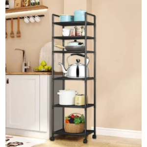 Полка этажерка для хранения стойка для ванной комнаты стеллаж для кухни 6 ярусов на колесах 41x33x164 см (16)