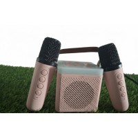 Беспроводная караоке колонка с 2 микрофонами и RGB подсветкой K12\95(А9) Mini AUX голубая, розовая,белый, черный (40)