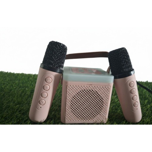 Беспроводная караоке колонка с 2 микрофонами и RGB подсветкой K12\95(А9) Mini AUX голубая, розовая,белый, черный (40)