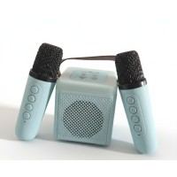 Беспроводная караоке колонка с 2 микрофонами и RGB подсветкой K12\95(А9) Mini AUX голубая, розовая,белый, черный (40)