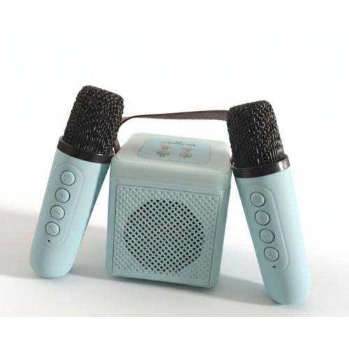 Беспроводная караоке колонка с 2 микрофонами и RGB подсветкой K12\95(А9) Mini AUX голубая, розовая,белый, черный (40)