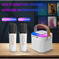 Беспроводная караоке колонка с 2 микрофонами и RGB подсветкой K12\95(А9) Mini AUX голубая, розовая,белый, черный (40)