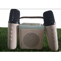 Беспроводная караоке колонка с 2 микрофонами и RGB подсветкой K12\95(А9) Mini AUX голубая, розовая,белый, черный (40)