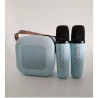 Беспроводная караоке колонка с 2-мя микрофонами и RGB подсветкой K12\94(А31) Mini AUX голубая, розовая,бежевый(40)
