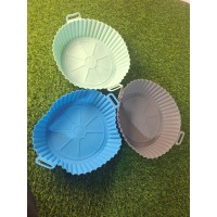 Силиконовая форма для аэрогриля мультипечи ребриста, круглая (2674) 19*7*23см/(110г) серый, пудровый, мятный. (200)