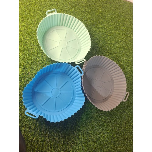 Силиконовая форма для аэрогриля мультипечи ребриста, круглая (2674) 19*7*23см/(110г) серый, пудровый, мятный. (200)