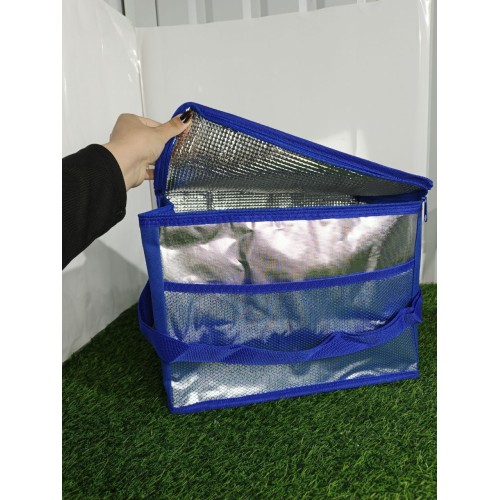 Термосумка 22*19*15 см (№633) серебристо-синяя, серебристо-черная, серебристо-розовая на 2 молниях (100)