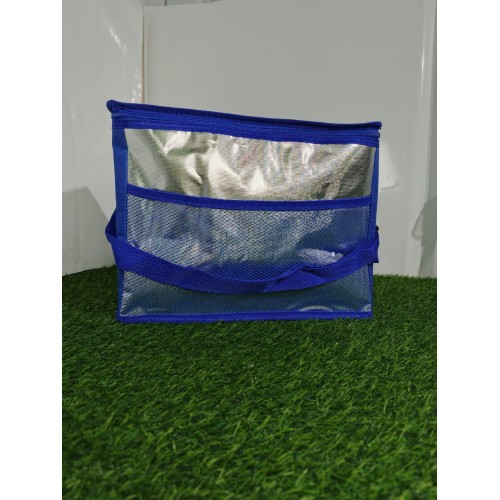 Термосумка 22*19*15 см (№633) серебристо-синяя, серебристо-черная, серебристо-розовая на 2 молниях (100)