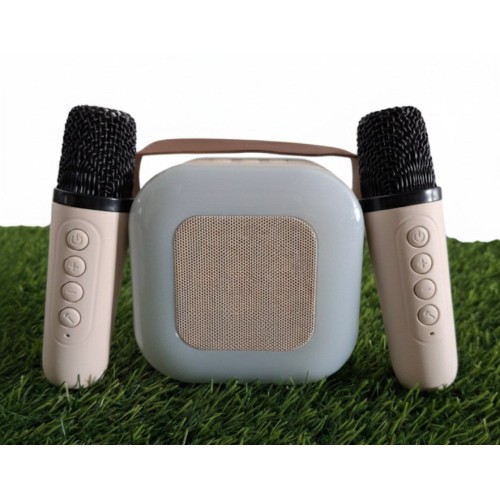 Беспроводная караоке колонка с 2-мя микрофонами и RGB подсветкой K12\94(А31) Mini AUX голубая, розовая,бежевый(40)