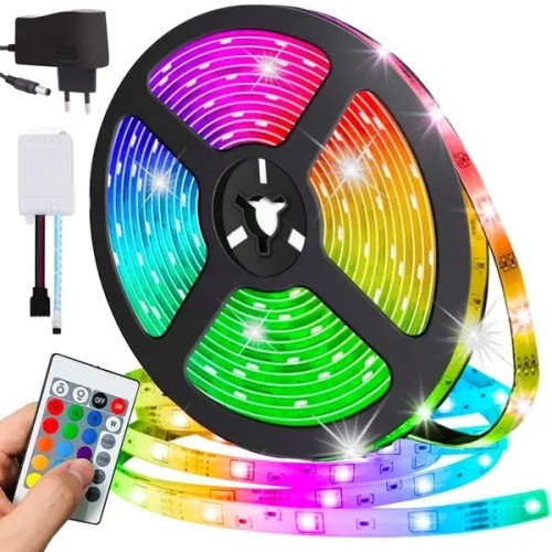 Светодиодная RGB лента 5м,  с пультом и блоком питания / Многоцветная LED лента