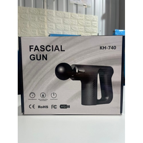 Ручной портативный ударный массажер Fascial Gun KH-740 с насадками для спины и тела. Цвет: красный, черный, серый, голубой (20 шт)