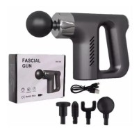 Ручной портативный ударный массажер Fascial Gun KH-740 с насадками для спины и тела. Цвет: красный, черный, серый, голубой (20 шт)