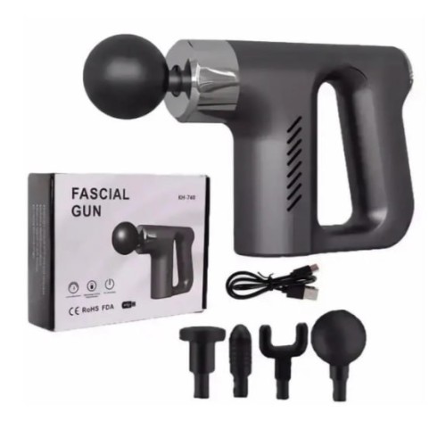 Ручной портативный ударный массажер Fascial Gun KH-740 с насадками для спины и тела. Цвет: красный, черный, серый, голубой (20 шт)