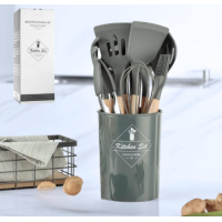 Набор кухонных принадлежностей 12 предметов силиконовые с подставкой Лопатки половник для кухни микс(24)